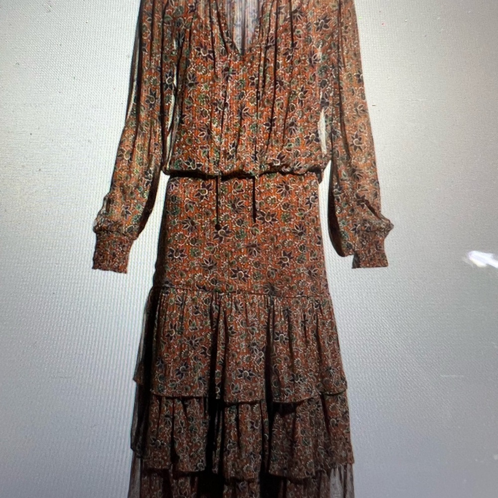 VERONICA BEARD Tunis Dress Size 4. Tiered skirt,lined, in predominantly brown